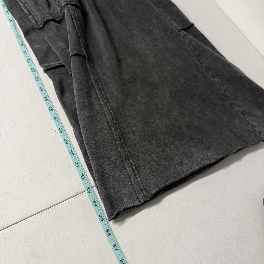 Easel Womens Utility Mineral Washed Wide Leg Terry Knit Cargo Pant Black Large - Picture 5 of 15